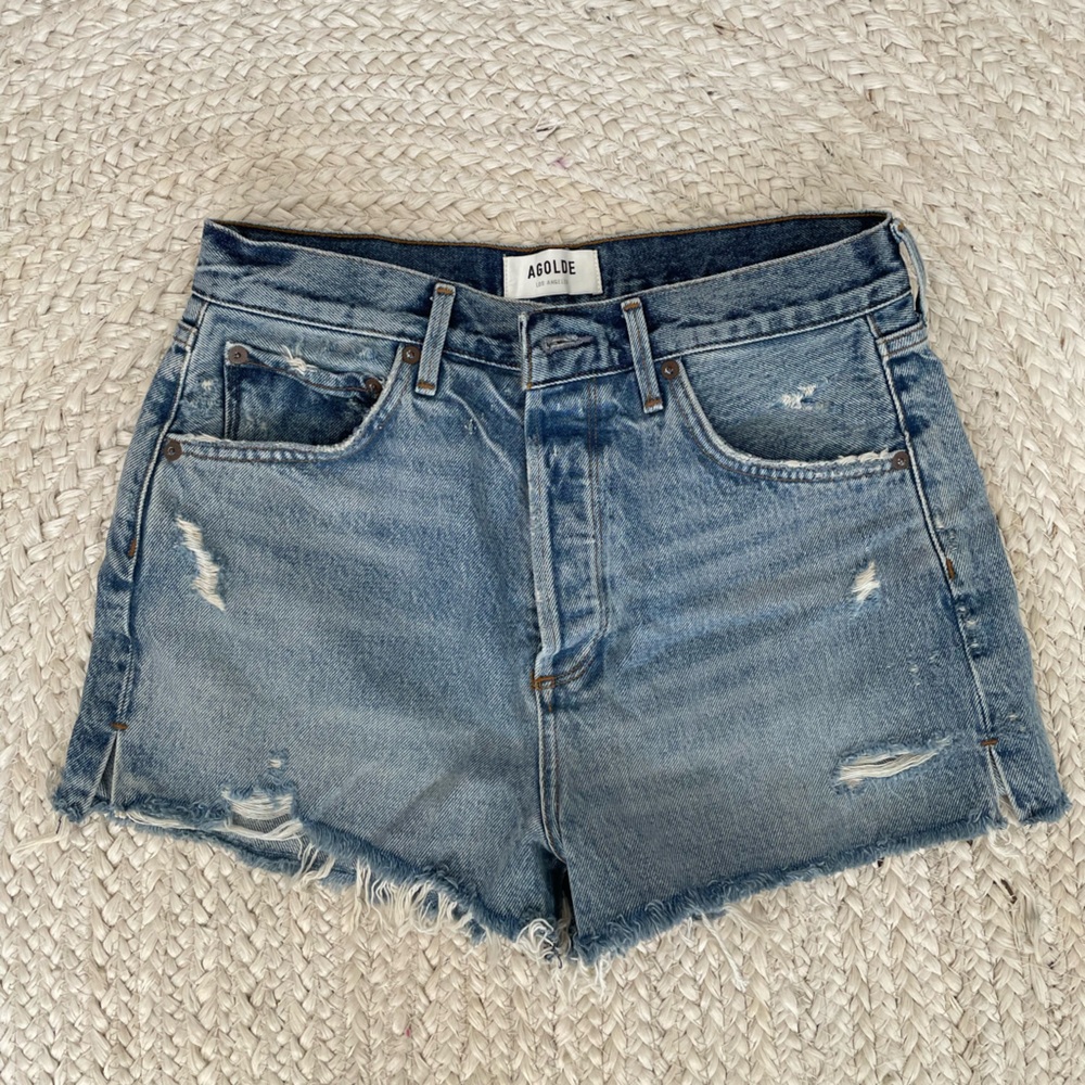 Agolde Distressed Blue Jean Shorts